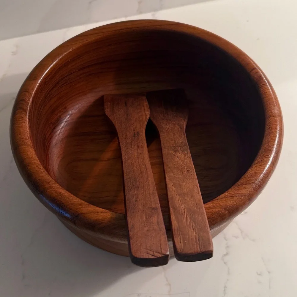 Vintage Gailstyn Sutton Teak Salad Bowl and Tongs FLAW